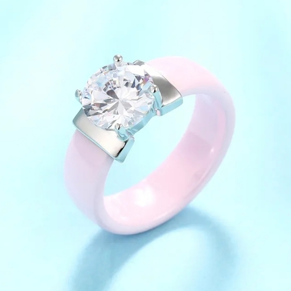 NEW Gorgeous Pink Ceramic 1‎ ct Solitaire Diamond Ring - Picture 3 of 12